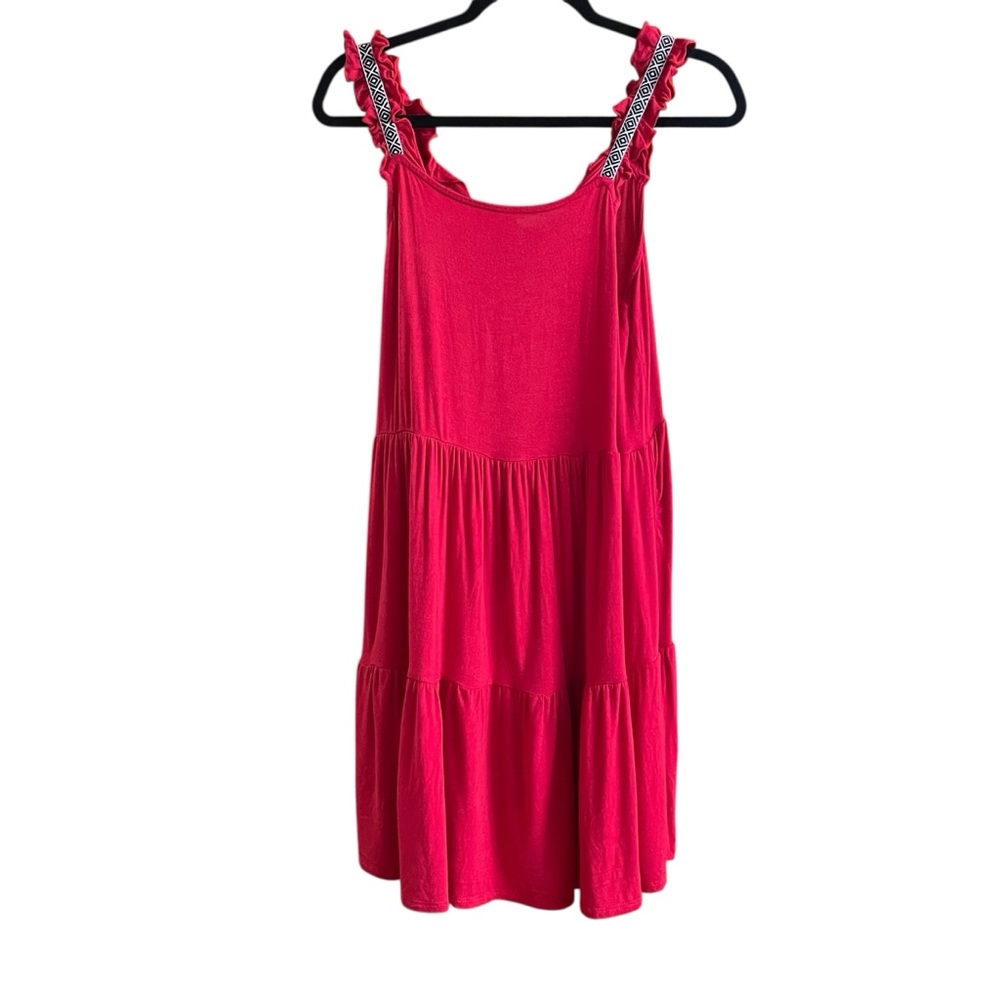 Madison‎ Grey Red Ruffle Strap Tiered Sundress Mini Dress Size S - Picture 4 of 8